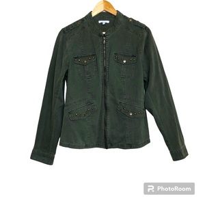 Maurice’s Military Jacket Womens Large Gold Studs 100% Cotton Zip Up Blazer